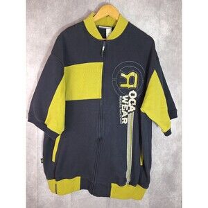 Vtg 90's ROCAWEAR Thick Full Zip Sweater Men's 2XL Short Sleeve Logo Streetwear